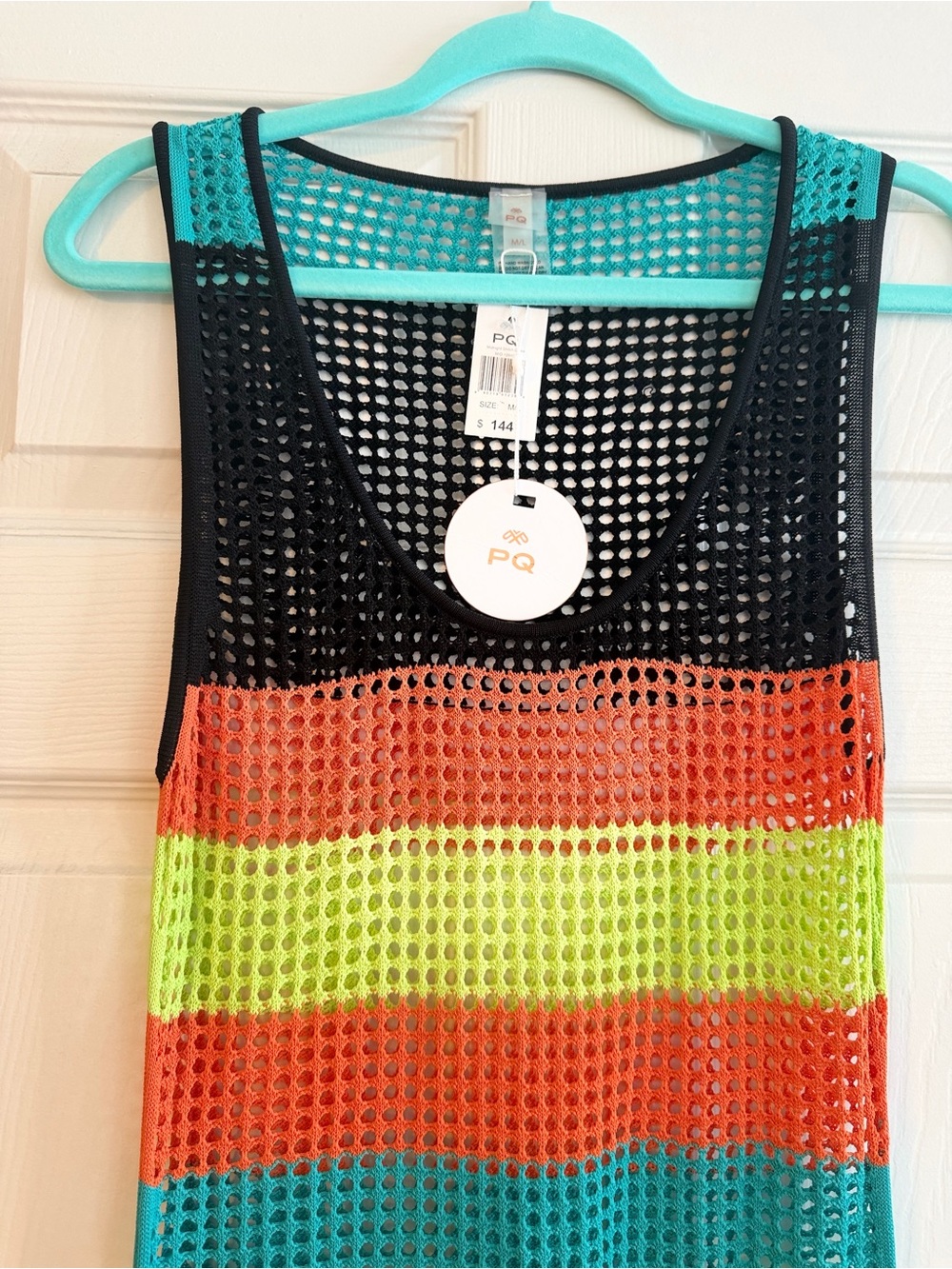 PQ Swim Neon & Black Striped Mesh Tank